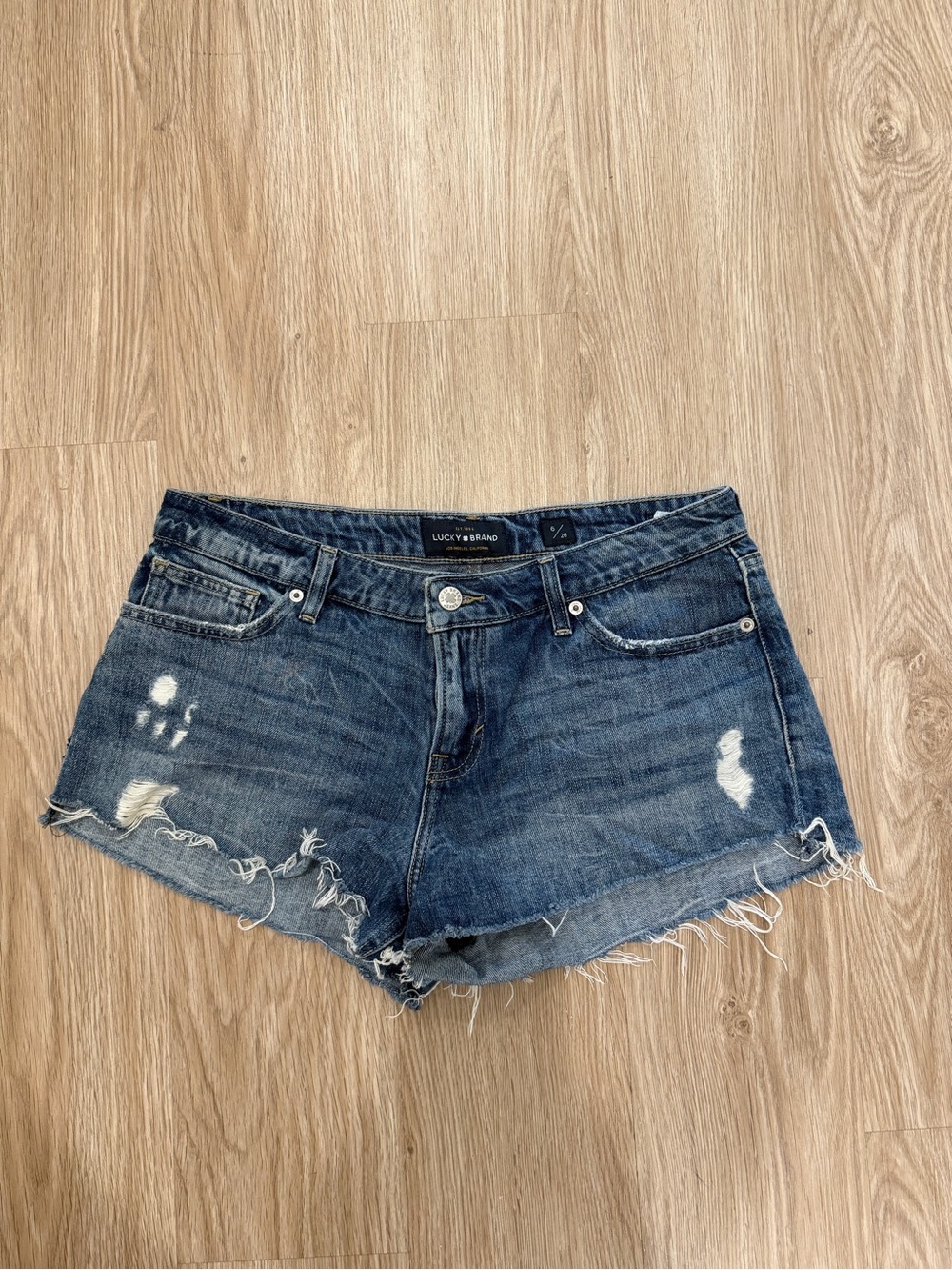 Lucky Brand Medium Blue Distressed Denim Cutoff Shorts